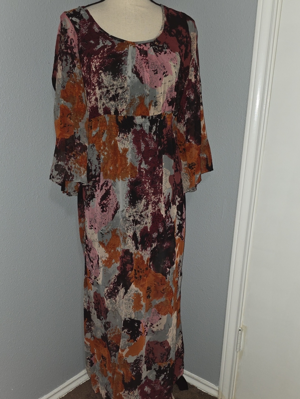 Angie Abstract Maxi Dress in Rust, Mauve & Gray